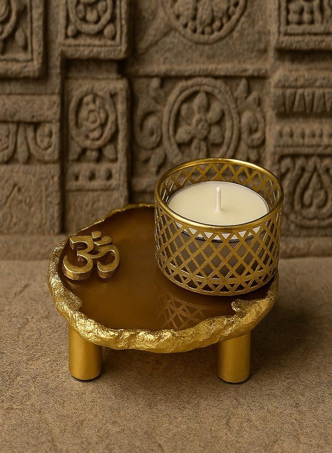 TOI SHOP Agate Coster Tealight Candle Holder for Home Decor, for Gifts, for Diwali, Diya Peinted OM (Brown) - Image 3